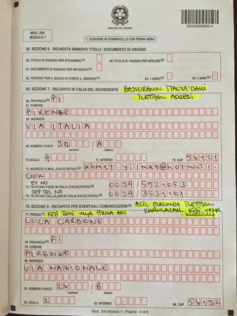 permesso di soggiorno başvuru formu modulo 1 sayfa 3