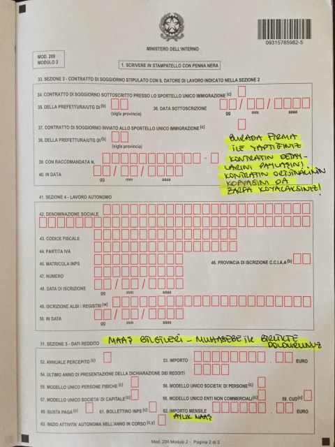 permesso di soggiorno başvuru formu modulo 2 sayfa 2