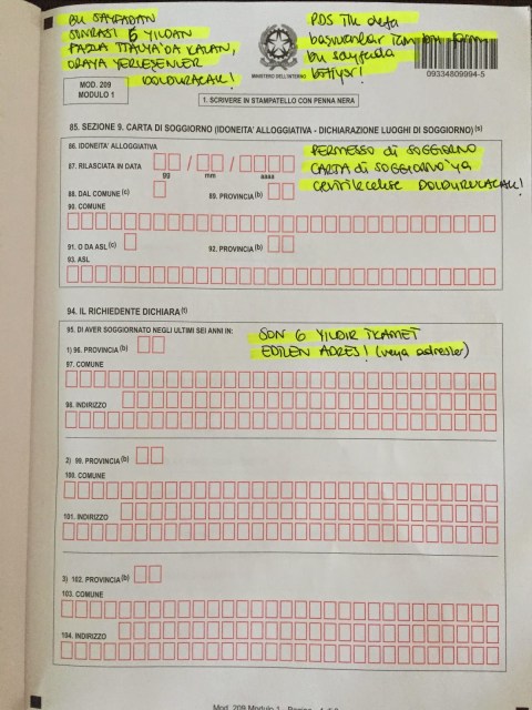 permesso di soggiorno başvuru formu modulo 1 sayfa 4